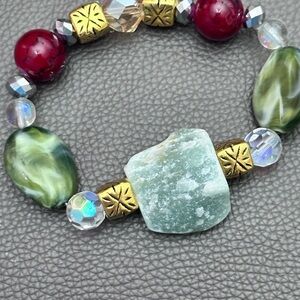 Hand crafted Bracelet OOAK Natural Aventurine Beaded Crystal And Metal Artisan 7
